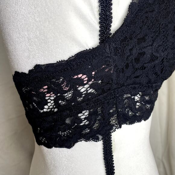 DOBREVA Padded Floral Halter Lace Wireless Bralette Black Large Intimates Bra - Picture 8 of 11